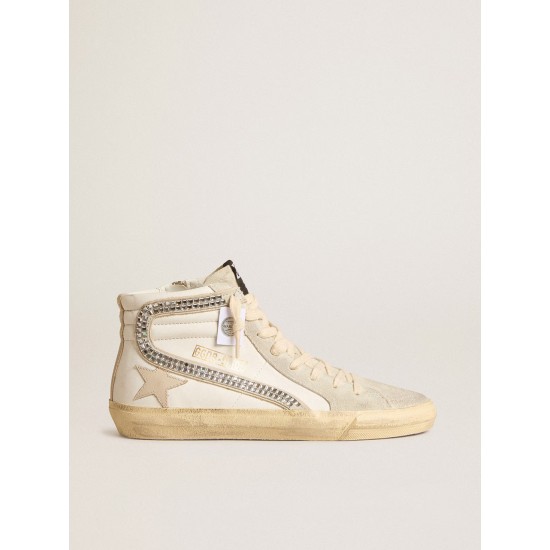 Slide with nude leather star and suede and Swarovski crystal flash