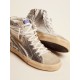 Women's Slide with laminated leather upper and silver glitter