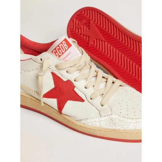 Women's Ball Star in white leather with red star and heel tab