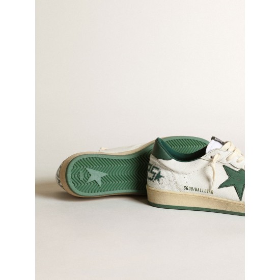 Women's Ball Star in white nappa leather with green leather star and heel tab