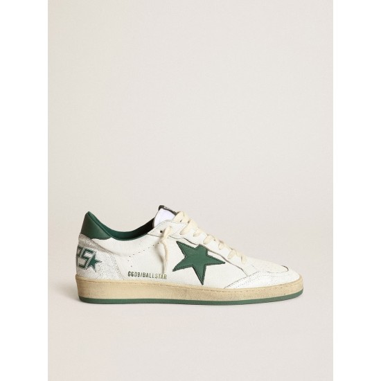 Women's Ball Star in white nappa leather with green leather star and heel tab