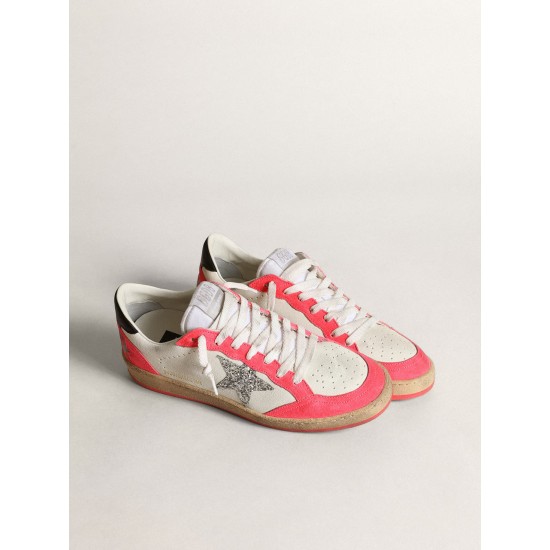 Women's Ball Star in white nappa with glitter star