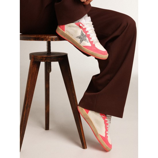 Women's Ball Star in white nappa with glitter star