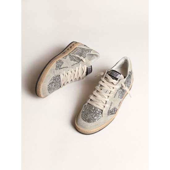 Ball Star in silver glitter with ice-gray suede inserts