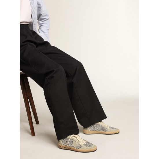 Ball Star in silver glitter with ice-gray suede inserts