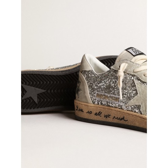 Ball Star in silver glitter with ice-gray suede inserts