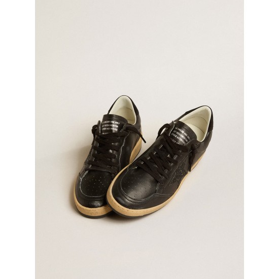 Ball Star in black nappa leather with black glitter star and suede heel tab