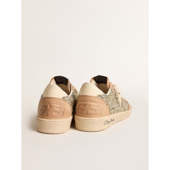 Ball Star in platinum glitter with cream leather star and nubuck toe