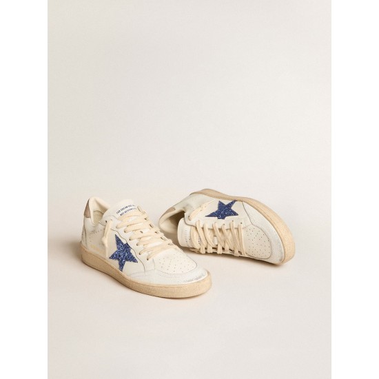 Ball Star with blue glitter star and dove-gray suede heel tab