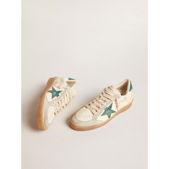 Ball Star LTD in nappa with green crocodile-print leather star