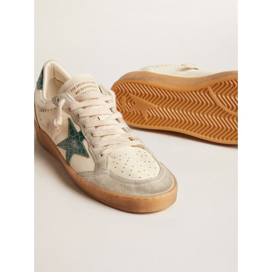 Ball Star LTD in nappa with green crocodile-print leather star