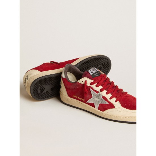Ball Star in burgundy suede with silver leather star and heel tab