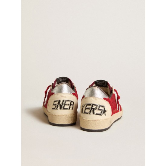 Ball Star in burgundy suede with silver leather star and heel tab