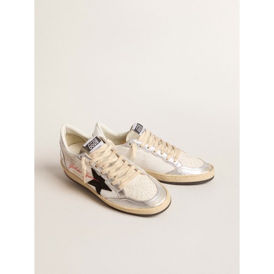 Ball Star in white mesh with black glitter star and silver inserts