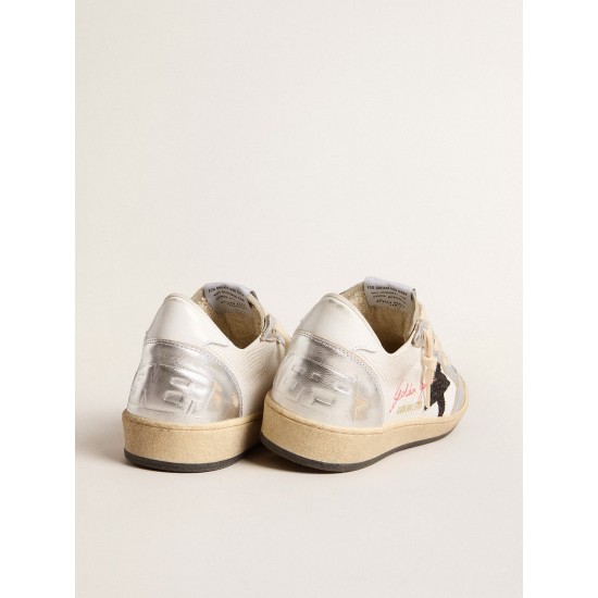 Ball Star in white mesh with black glitter star and silver inserts