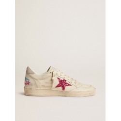 Ball Star LTD with fuchsia glitter star and light gray suede heel tab