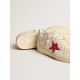Ball Star LTD with fuchsia glitter star and light gray suede heel tab