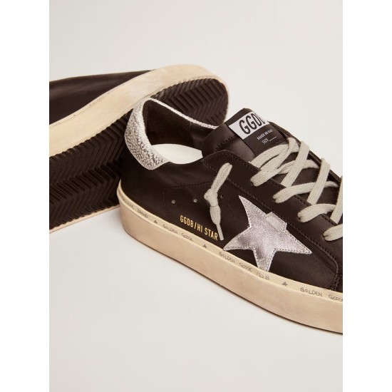 Women's Hi Star in black leather with silver laminated leather star