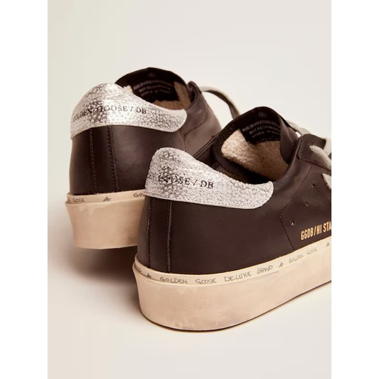 Women's Hi Star in black leather with silver laminated leather star