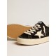 Women’s Hi Star in black leather with silver glitter heel tab