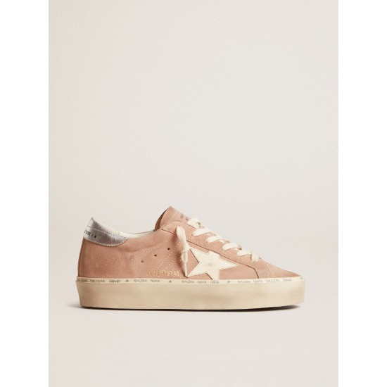 Women's Hi Star in pink suede with cream star and silver leather heel tab
