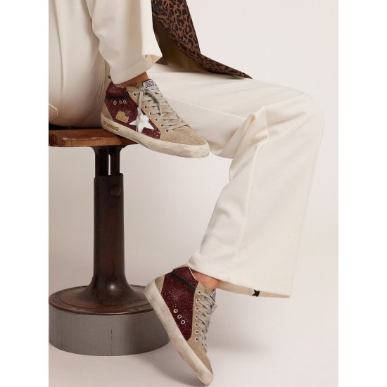 Women's Mid Star in burgundy glitter with gray inserts and white star