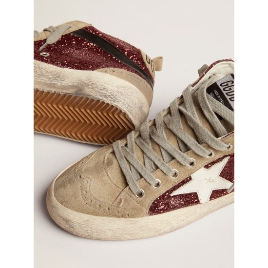 Women's Mid Star in burgundy glitter with gray inserts and white star