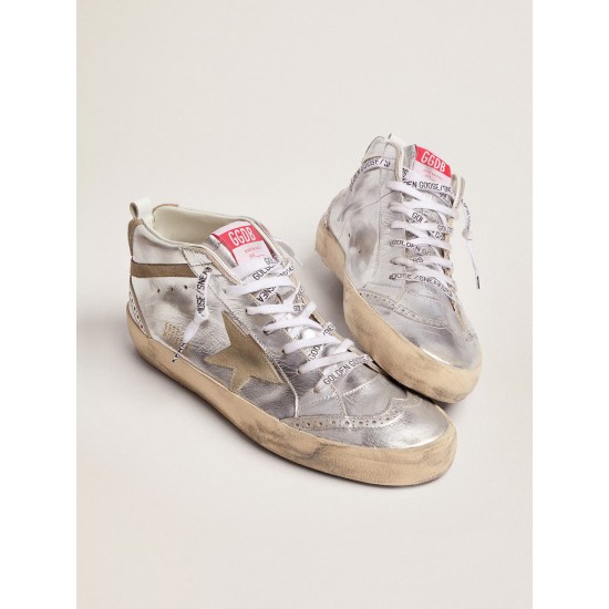 Women's Mid Star in silver laminated leather with dove gray star