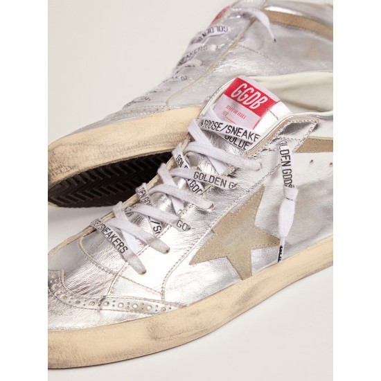Women's Mid Star in silver laminated leather with dove gray star