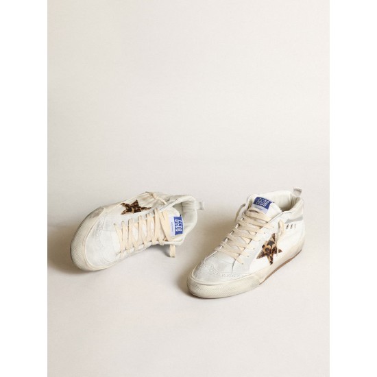 Women's Mid Star LTD in white nylon with leopard print pony skin star