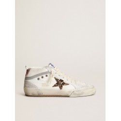 Women's Mid Star LTD in white nylon with leopard print pony skin star