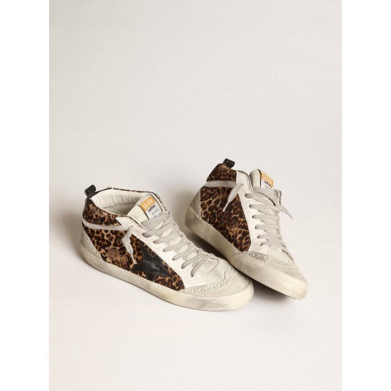 Women's Mid Star in leopard print pony skin with black star