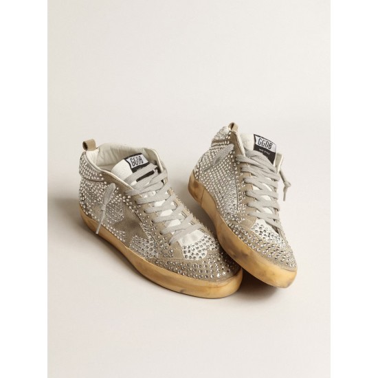 Mid Star LTD in white and dove-gray suede with Swarovski crystals