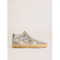 Mid Star LTD in white and dove-gray suede with Swarovski crystals