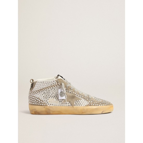 Mid Star LTD in white and dove-gray suede with Swarovski crystals