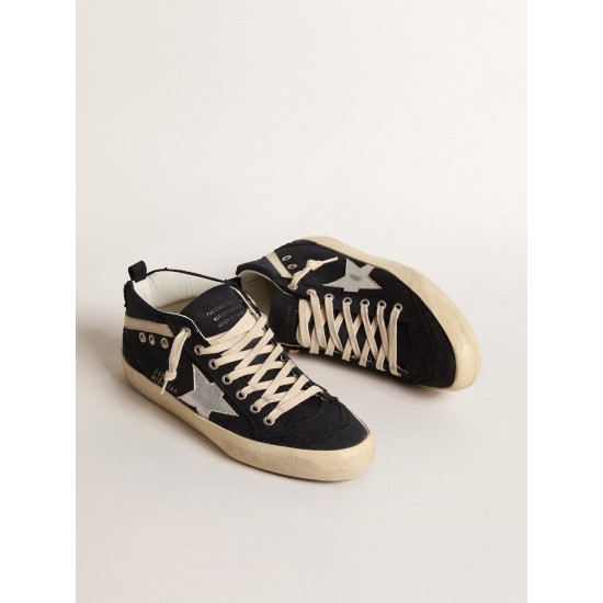 Mid Star in blue cotton with silver star and leather flash