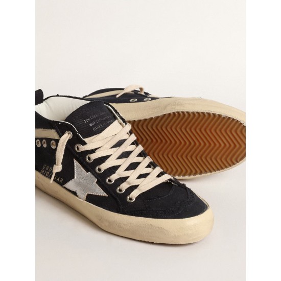 Mid Star in blue cotton with silver star and leather flash