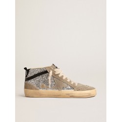 Mid Star in silver glitter with suede star and black flash