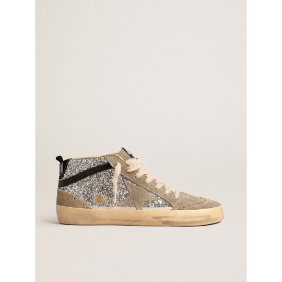 Mid Star in silver glitter with suede star and black flash