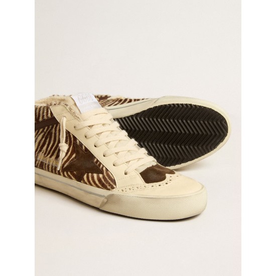 Mid Star LTD in zebra-print pony skin with suede star and brown flash