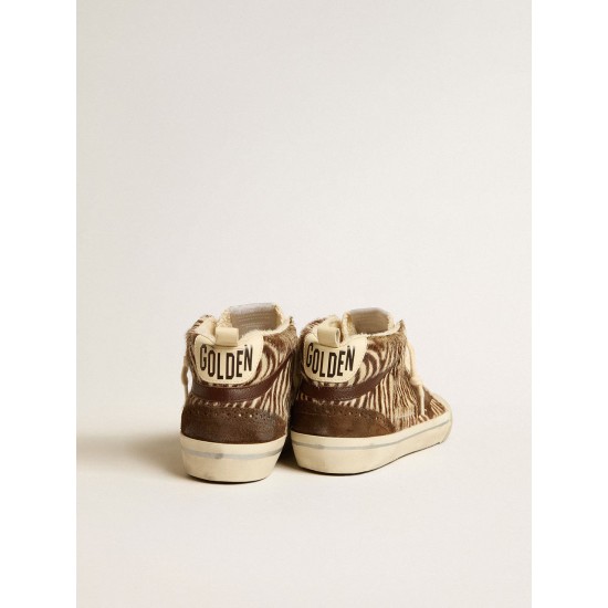 Mid Star LTD in zebra-print pony skin with suede star and brown flash