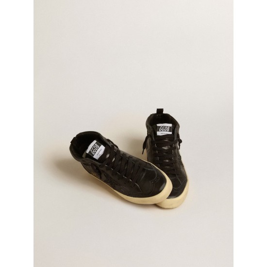 Women's Mid Star in black nappa with black glitter star and suede flash