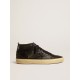 Women's Mid Star in black nappa with black glitter star and suede flash
