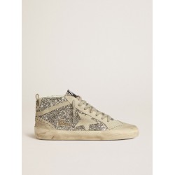 Mid Star in silver glitter with ice-gray suede star and flash