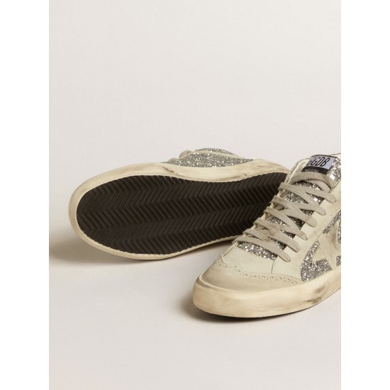 Mid Star in silver glitter with ice-gray suede star and flash