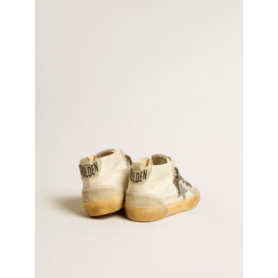 Women's Mid Star in canvas with silver glitter star and beige flash