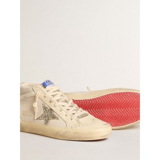 Mid Star in mesh with platinum glitter star and white leather flash