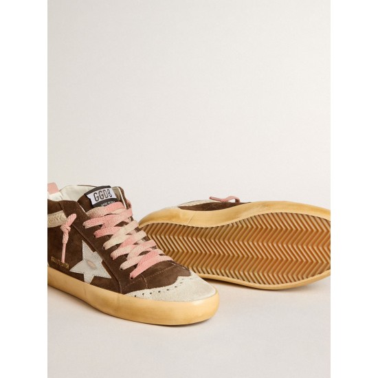 Mid Star LTD in brown suede with silver nappa leather star and cream flash