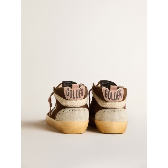 Mid Star LTD in brown suede with silver nappa leather star and cream flash