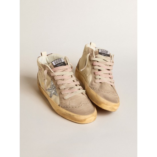 Women's Mid Star in nappa leather with floral embroidery and silver glitter star